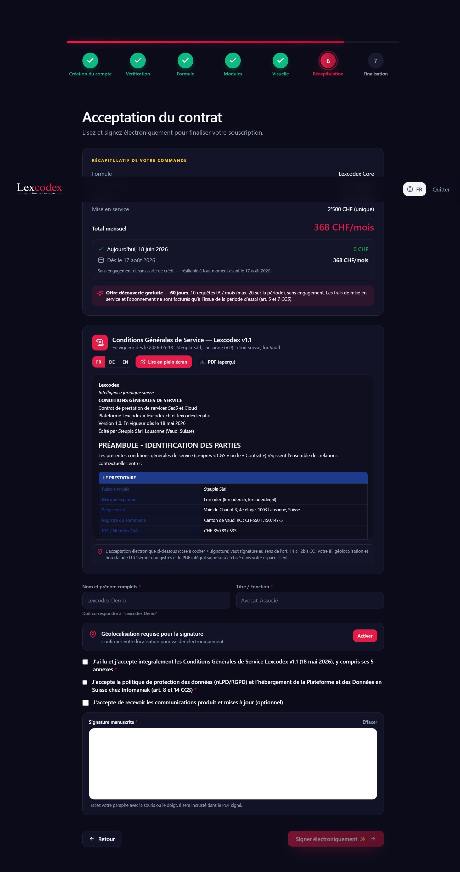 Acceptation du contrat