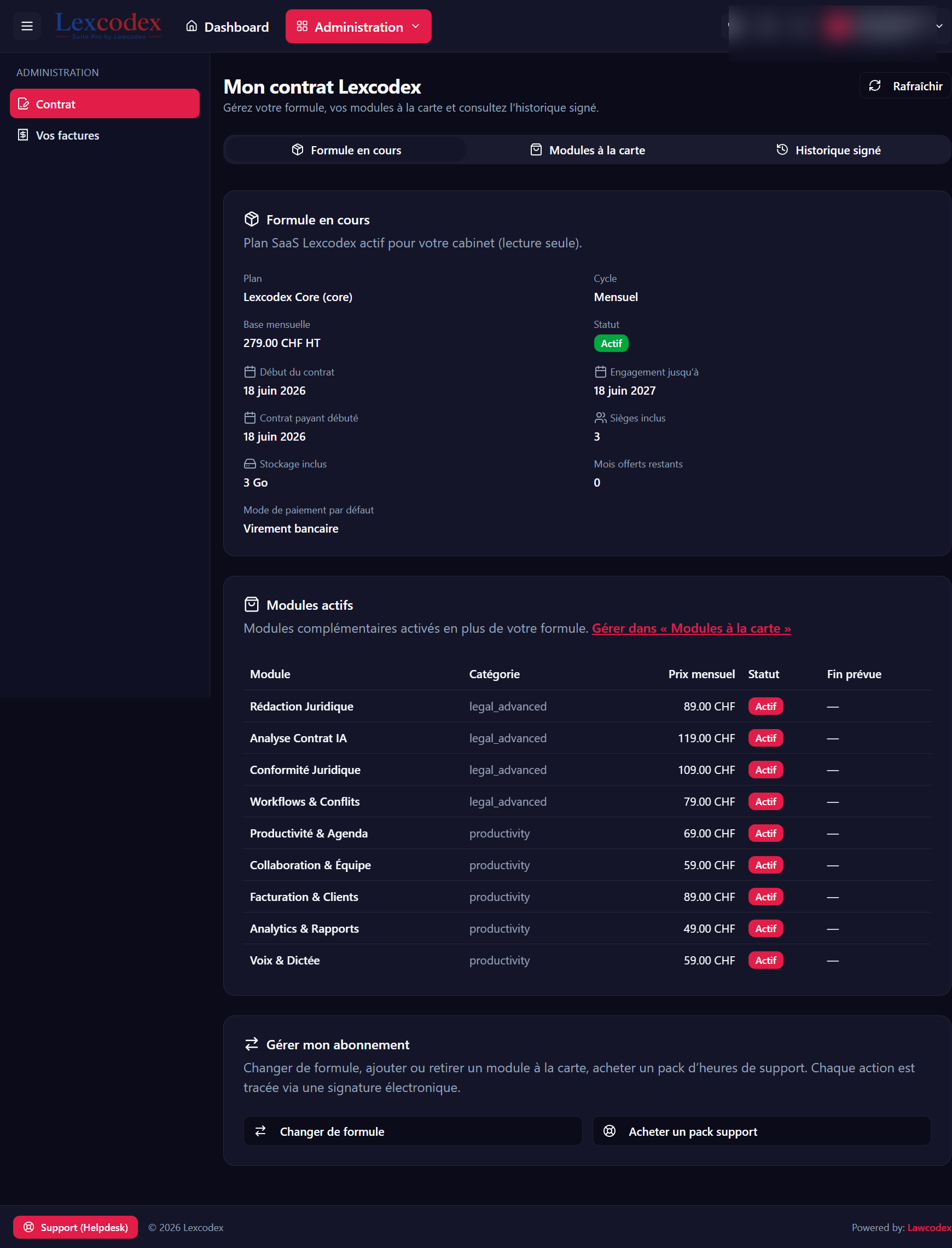 Tous modules actifs